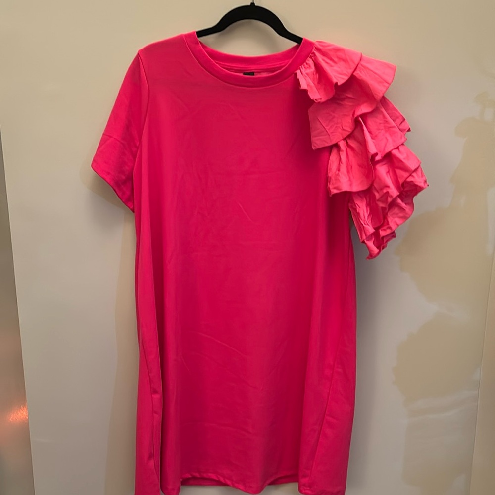 Hot pink Dress with Ruffled Sleeve
